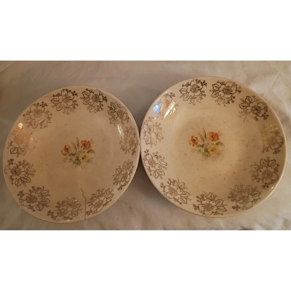 Vintage French Saxon China 22KT Gold Floral Bowls Set of 2 Union Made USA 6.25in